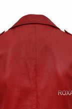 Red Leather Moto Vest - Premium Full-Grain Leather Biker Vest for Men & Women