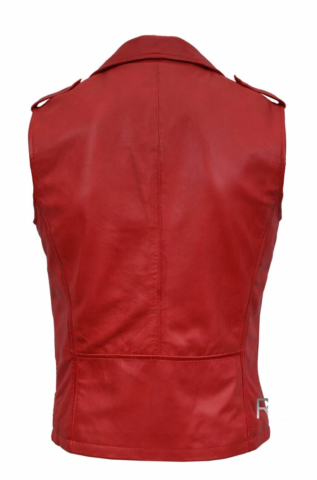 Red Leather Moto Vest - Premium Full-Grain Leather Biker Vest for Men & Women