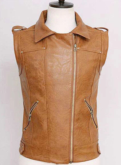 Camel Tan Leather Moto Vest - Premium Full-Grain Leather Biker Vest for Men & Women