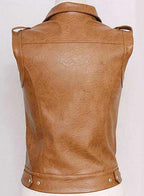 Camel Tan Leather Moto Vest - Premium Full-Grain Leather Biker Vest for Men & Women