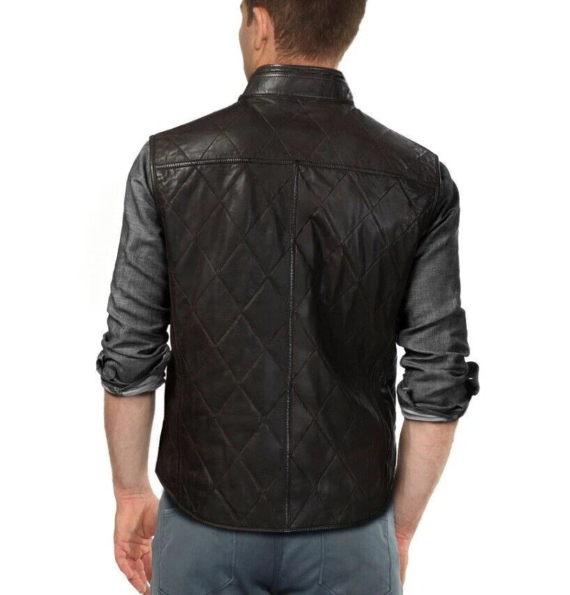 Black Quilted Leather Jacket - Premium Full-Grain Leather Moto Jacket for Men & Women
