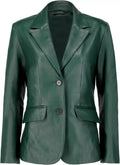 Women's Green Original Leather Blazer - Premium Full-Grain Handcrafted Jacket