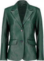 Women's Green Original Leather Blazer - Premium Full-Grain Handcrafted Jacket