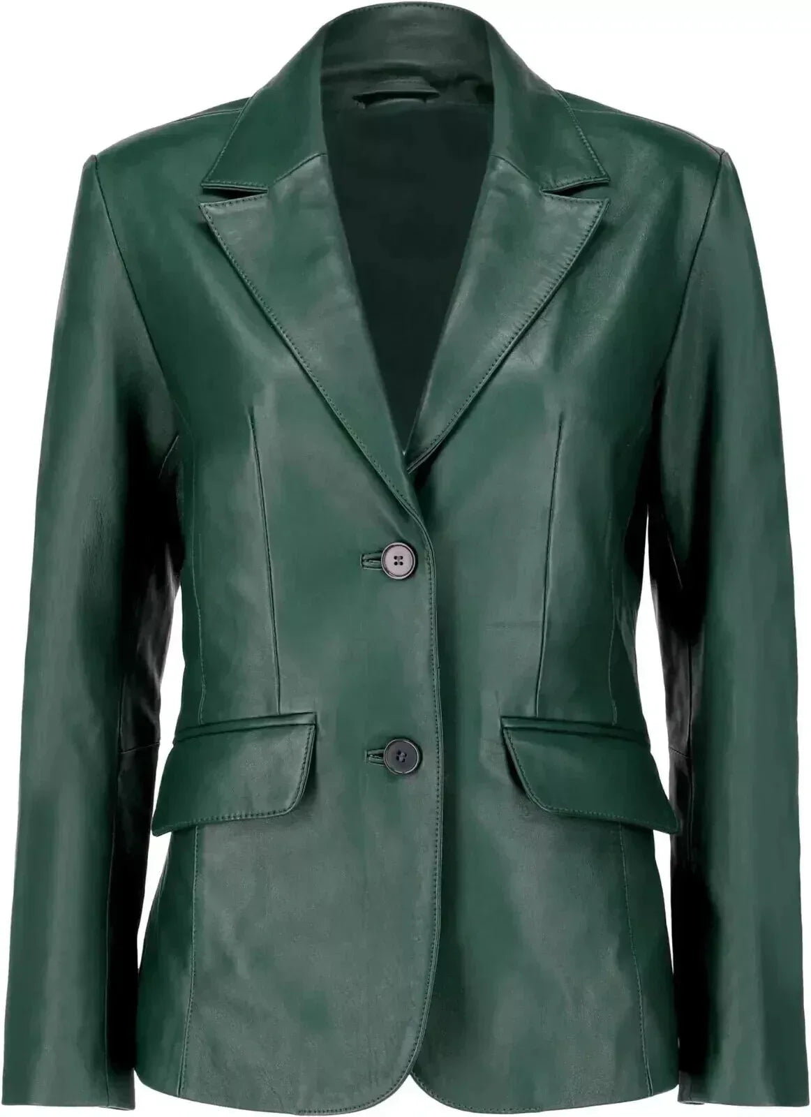 Women's Green Original Leather Blazer - Premium Full-Grain Handcrafted Jacket