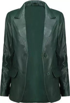 Women's Green Original Leather Blazer - Premium Full-Grain Handcrafted Jacket