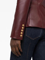 Women's Burgundy Leather Original Blazer - Premium Full-Grain Double-Breasted Jacket