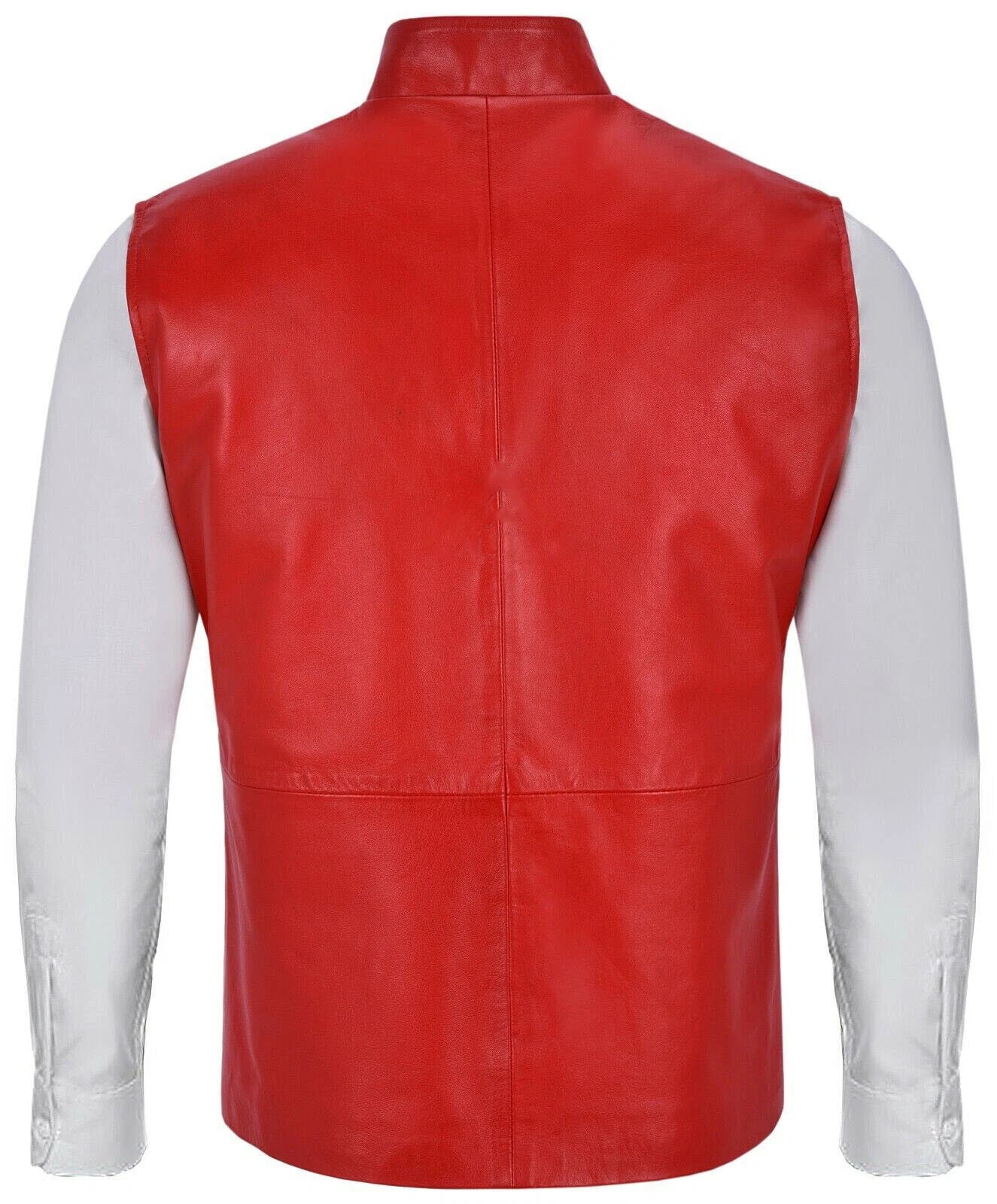 Original Red Leather Nehru Vest - Premium Full-Grain Leather Mandarin Collar Vest for Men & Women