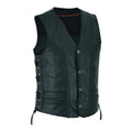 Original Black Leather Biker Vest with Side Lacing - Premium Full-Grain Leather Vest for Men & Women
