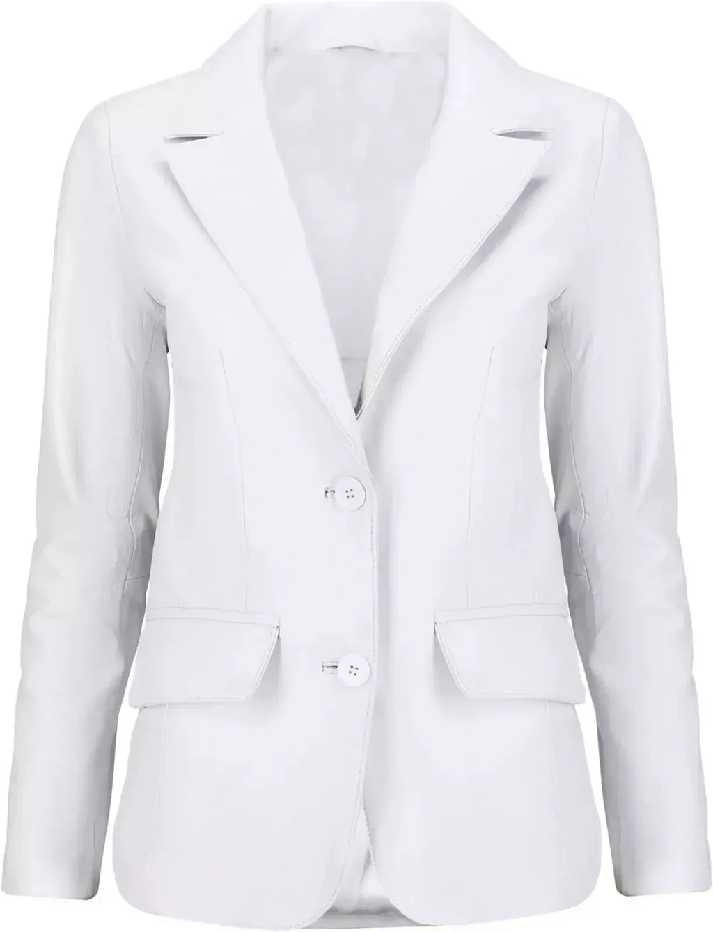 Women's White Original Leather Blazer  - Premium Full-Grain Two-Button Jacket