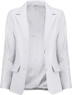 Women's White Original Leather Blazer  - Premium Full-Grain Two-Button Jacket
