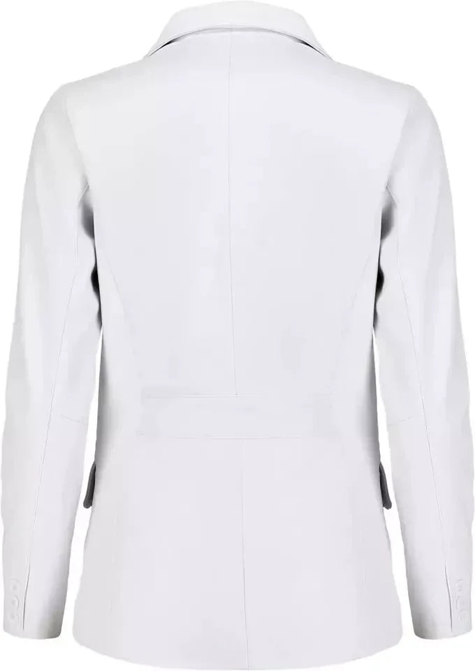 Women's White Original Leather Blazer  - Premium Full-Grain Two-Button Jacket