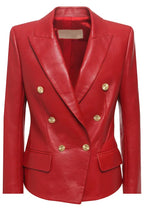 Women's Red Leather Original Blazer - Premium Full-Grain Double-Breasted Jacket
