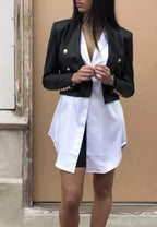 Women's Black Leather Cropped Original Blazer - Premium Full-Grain Double-Breasted Jacket