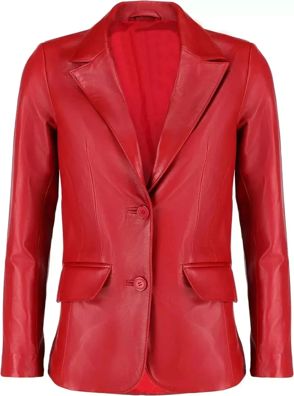 Women's Red Original  Leather Blazer - Premium Full-Grain Two-Button Jacket