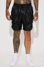 Black Original Leather Cargo Shorts - Premium Full-Grain Leather Utility Shorts for Men & Women