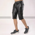 Black Original Leather Tactical Cargo Shorts - Premium Full-Grain Leather Utility Shorts for Men & Women
