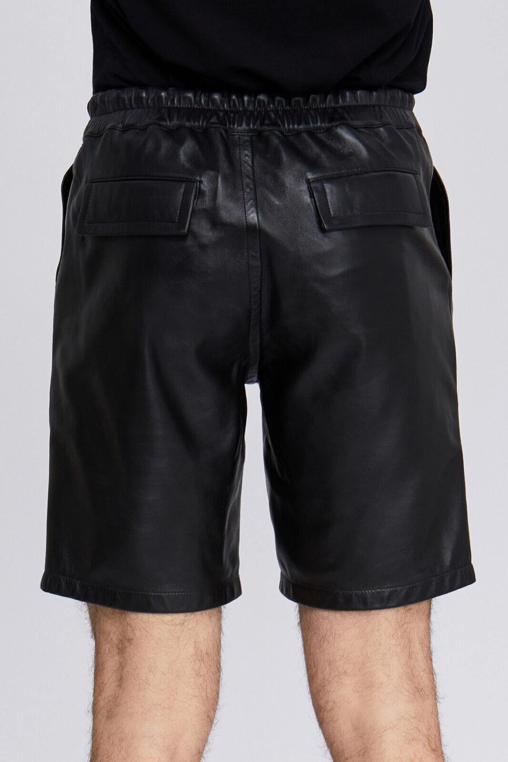 Black Leather Drawstring Shorts - Premium Full-Grain Leather Casual Shorts for Men & Women