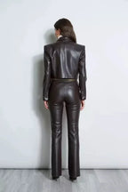Women's Black Original Leather Cropped Blazer - Premium Full-Grain Open-Front Jacket