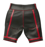 Black & Red Leather Shorts - Premium Full-Grain Leather Colorblock Shorts for Men & Women – back view – Kamercio