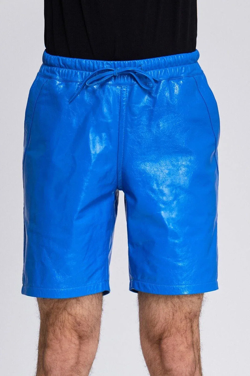 Blue Original Leather Cargo Shorts - Premium Full-Grain Leather Utility Shorts for Men & Women