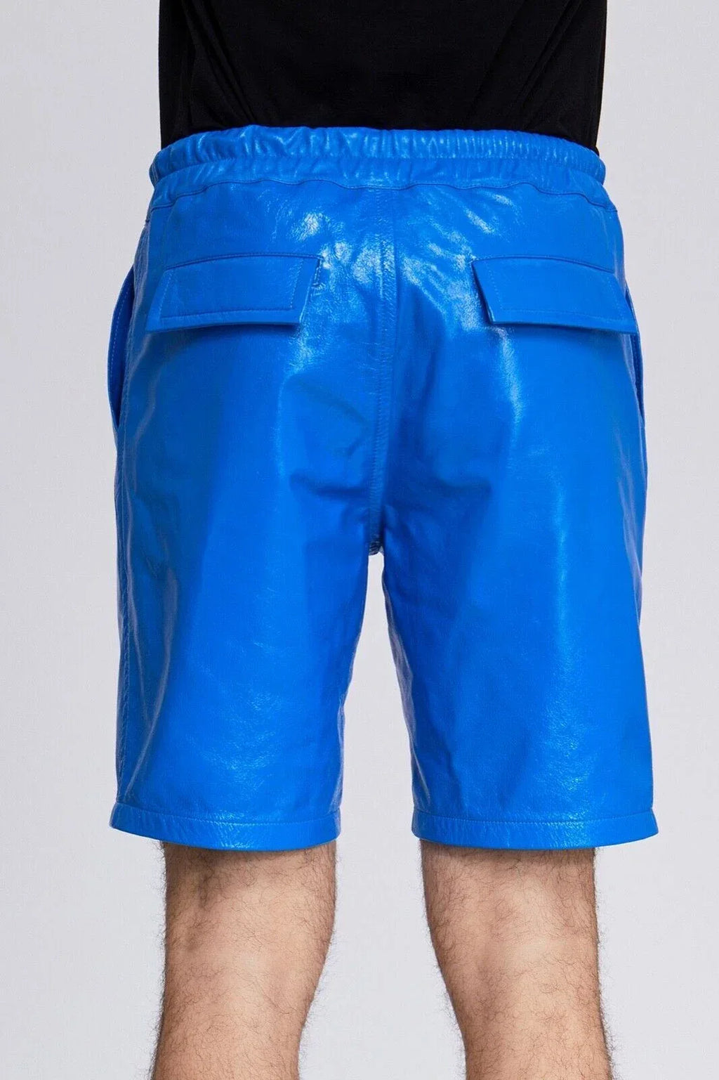 Blue Original Leather Cargo Shorts - Premium Full-Grain Leather Utility Shorts for Men & Women
