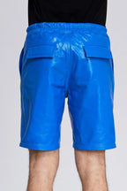 Blue Original Leather Cargo Shorts - Premium Full-Grain Leather Utility Shorts for Men & Women