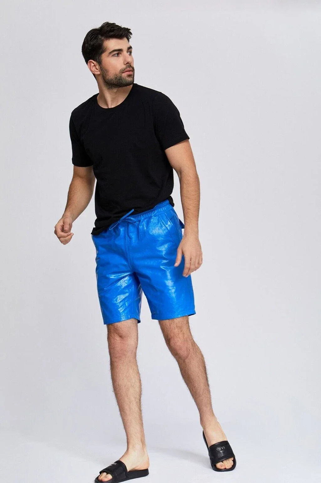 Blue Original Leather Cargo Shorts - Premium Full-Grain Leather Utility Shorts for Men & Women