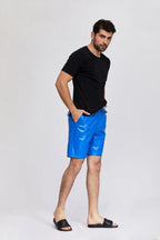 Blue Original Leather Cargo Shorts - Premium Full-Grain Leather Utility Shorts for Men & Women