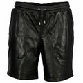 Original Black Leather Jogger Shorts - Premium Full-Grain Leather Drawstring Shorts for Men & Women