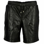 Original Black Leather Jogger Shorts - Premium Full-Grain Leather Drawstring Shorts for Men & Women