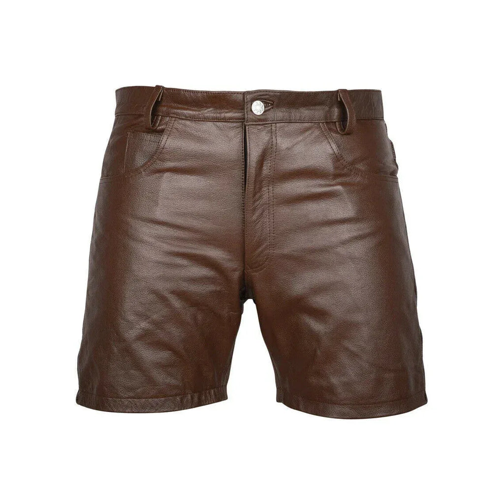Men's Premium Brown Leather Shorts | Full-Grain Leather | Handcrafted in India