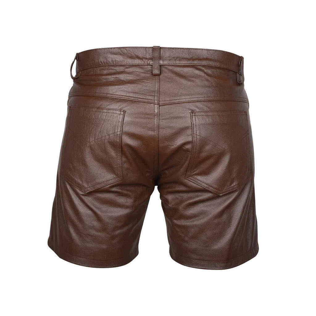 Men's Premium Brown Leather Shorts | Full-Grain Leather | Handcrafted in India