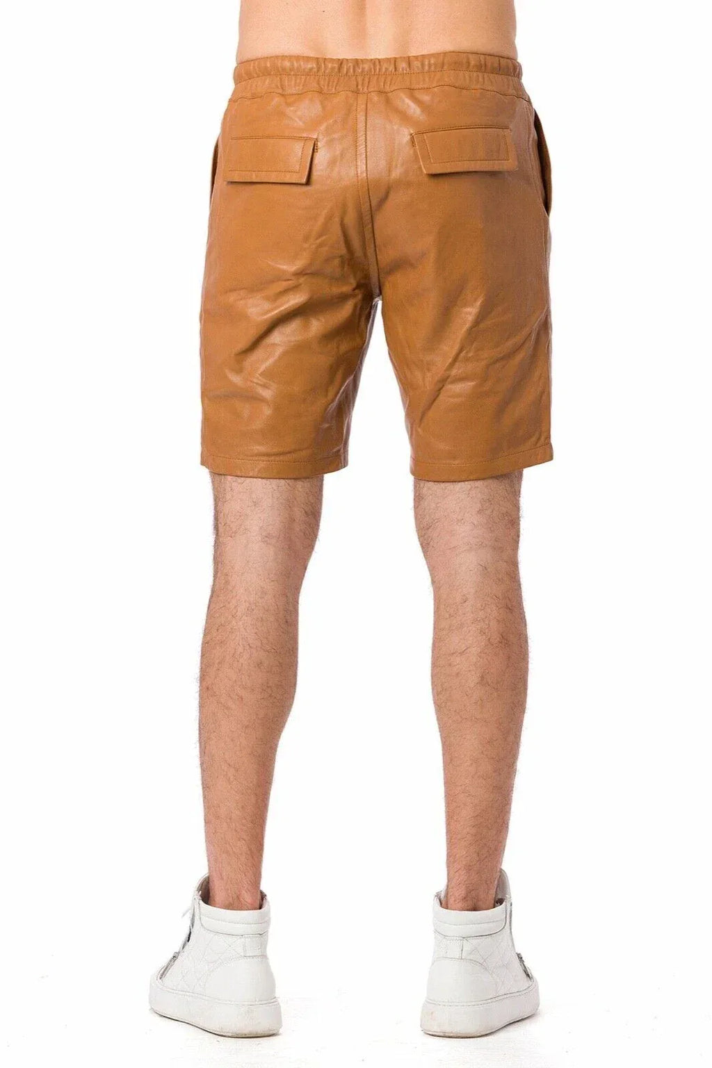 Men's Tan Original Leather Shorts with Drawstring Premium Full-Grain Handcrafted
