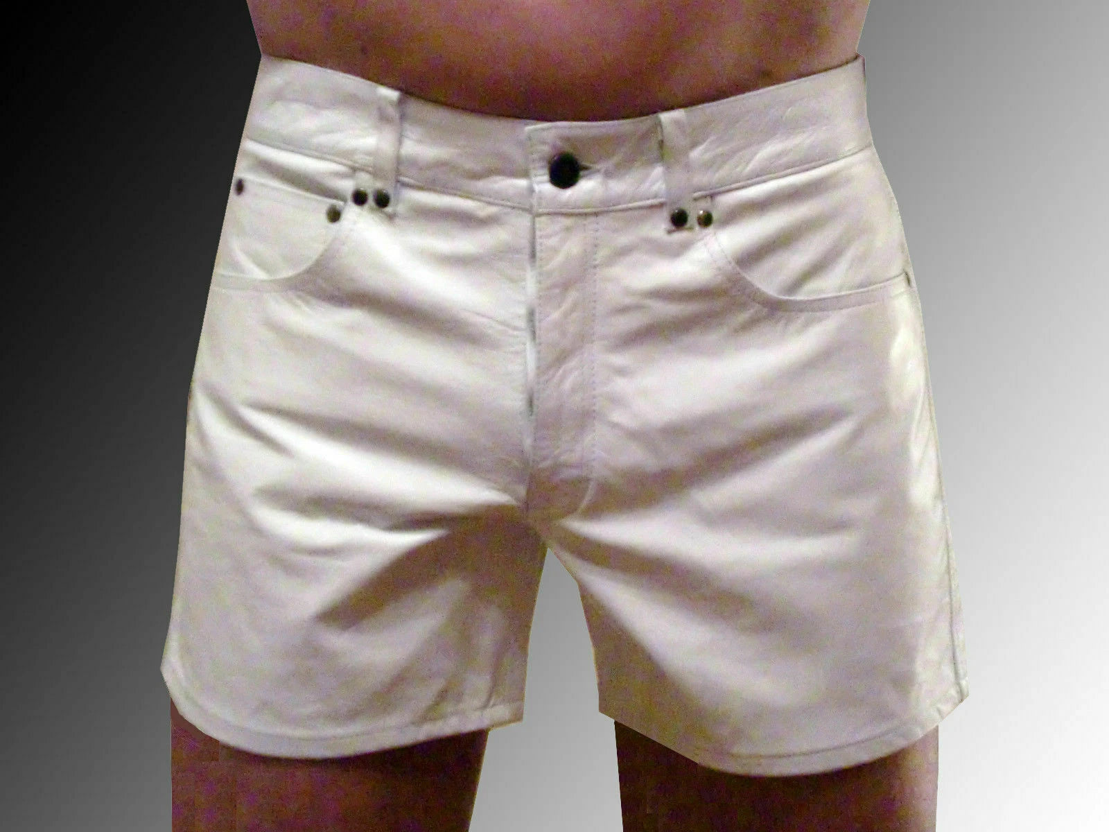 Men's White Leather Shorts Premium Full-Grain Studded Detail Handcrafted