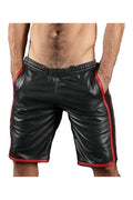 Men's Black Leather Shorts Red Piping Trim Premium Full-Grain Handcrafted