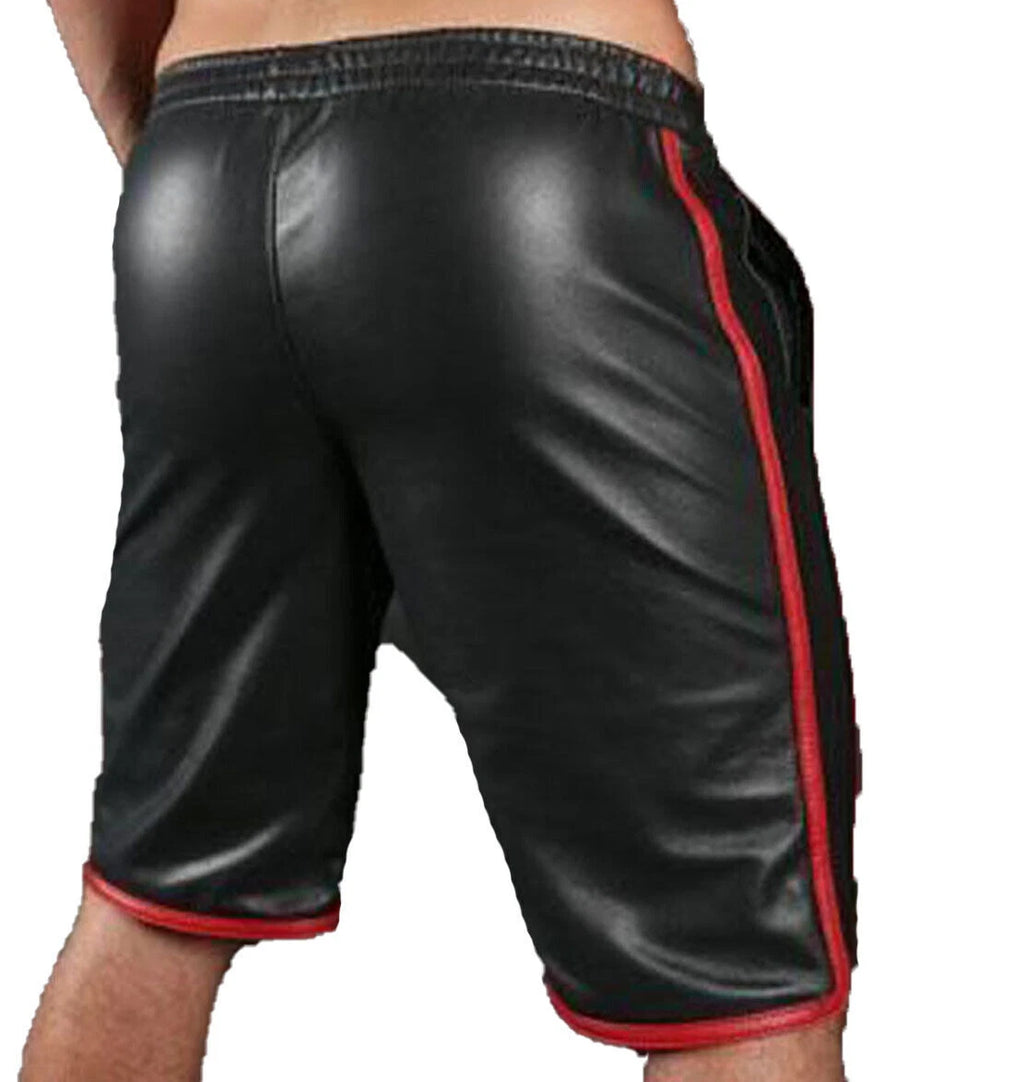 Men's Black Leather Shorts Red Piping Trim Premium Full-Grain Handcrafted