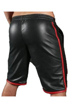 Men's Black Leather Shorts Red Piping Trim Premium Full-Grain Handcrafted