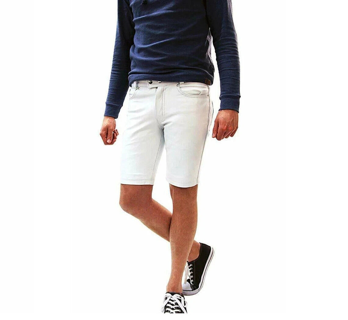 Men's White Original Leather Shorts Premium Full-Grain Handcrafted