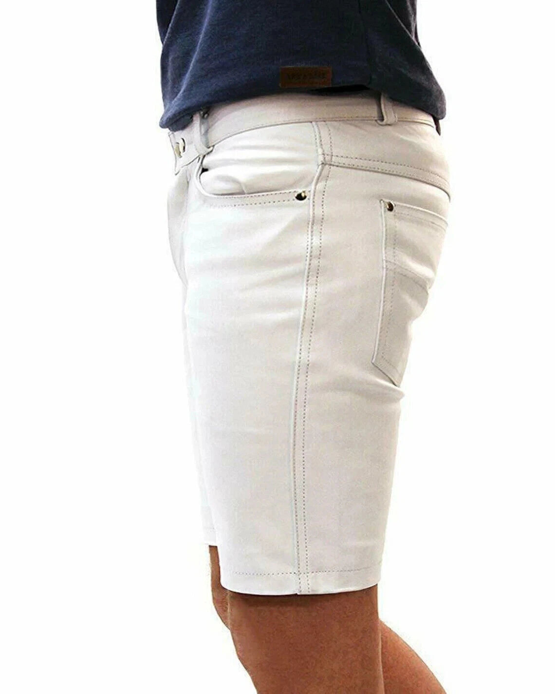 Men's White Original Leather Shorts Premium Full-Grain Handcrafted