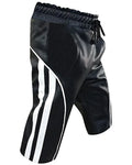 Men's Black Original Leather Shorts White Side Stripes Drawstring Waist Handcrafted