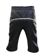 Men's Black Original Leather Shorts White Side Stripes Drawstring Waist Handcrafted