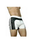 Men's Black & White Leather Shorts Color-Block Design Side Stripes Handcrafted