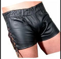 Men's Black Original Leather Shorts Side Lace-Up Detail Premium Full-Grain Handcrafted