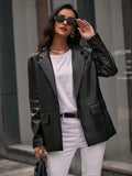 Women's Premium Black Original Leather Blazer - Handcrafted Oversized Full-Grain Jacket