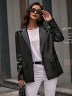 Women's Premium Black Original Leather Blazer - Handcrafted Oversized Full-Grain Jacket