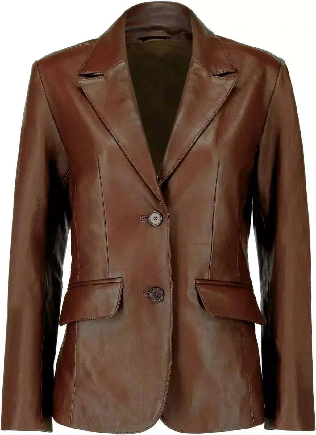 Women's Premium Cognac Brown Original Leather Blazer - Handcrafted Full-Grain Tailored Jacket