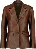 Women's Premium Cognac Brown Original Leather Blazer - Handcrafted Full-Grain Tailored Jacket