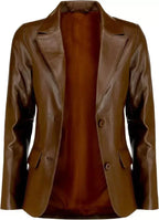 Women's Premium Cognac Brown Original Leather Blazer - Handcrafted Full-Grain Tailored Jacket