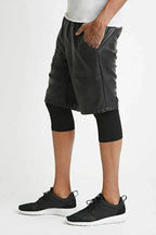 Men's Black Leather Shorts Layered Athletic Leggings 2-in-1 Design Handcrafted