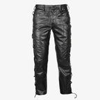 Men's Black Original Leather Pants with Lace-Up Detail - Premium Full-Grain Handcrafted